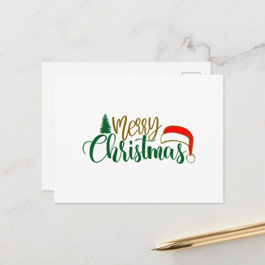 Merry Christmas Santa Hat Postkarte (Vorderseite/Rückseite Beispiel)