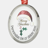 Merry Christmas Santa hat Sparkles Custom text Ornament Aus Metall (Links)