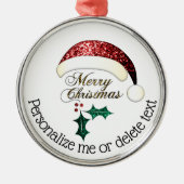 Merry Christmas Santa hat Sparkles Custom text Ornament Aus Metall (Vorne)