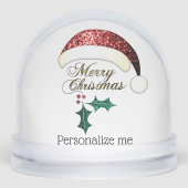 Merry Christmas Santa hat Sparkles Custom text Schneekugeln (Vorderseite)