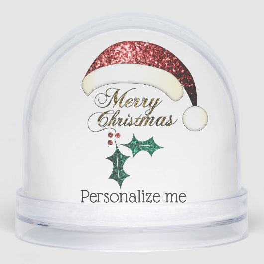 Merry Christmas Santa hat Sparkles Custom text Schneekugeln (Vorderseite)