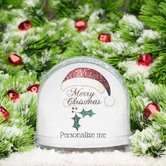 Merry Christmas Santa hat Sparkles Custom text Schneekugeln (Weihnachten)