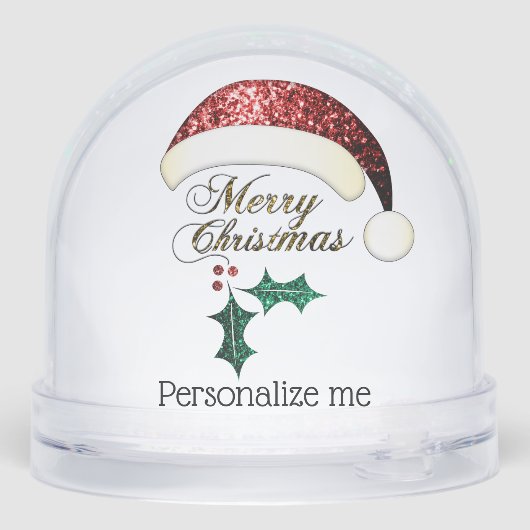 Merry Christmas Santa hat Sparkles Custom text Schneekugeln (Rückseite)
