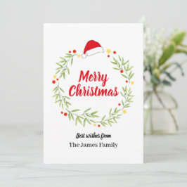 Merry Christmas Santa Hat Wreath Feiertagskarte