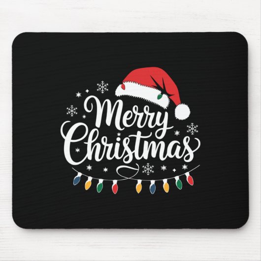 Merry Christmas Santa Hat Xmas Lights Red Family M Mousepad (Vorne)