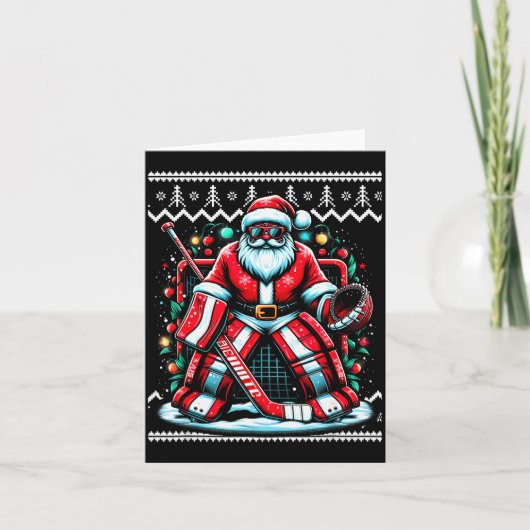 Merry Christmas Santa Hockey Goalie Ugly Christmas Karte (Vorderseite)