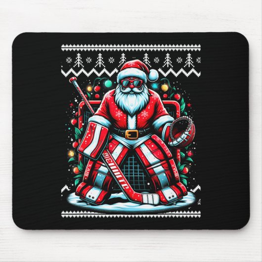 Merry Christmas Santa Hockey Goalie Ugly Christmas Mousepad (Vorne)