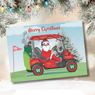 MERRY CHRISTMAS SANTA IN CART PLAYS GOLF FEIERTAGSKARTE