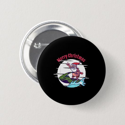 Merry Christmas Santa Jet Ski Watersrts  Button (Vorne & Hinten)