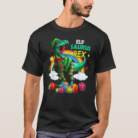 Merry Christmas Santa Rainbow Elf Saurus Rex T-Shirt (Vorderseite)