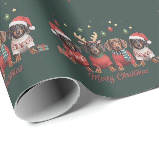 Merry Christmas Santa Reindeer Dachshund Weiner  Geschenkpapier (Rolleneckpunkt)