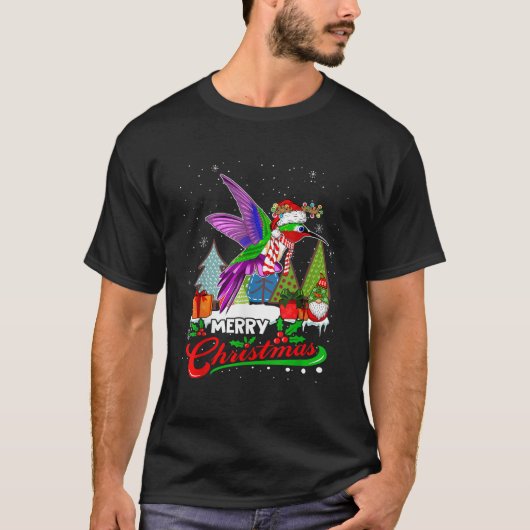 Merry Christmas Santa Reindeer Hummingbird With Gn T-Shirt (Vorderseite)