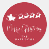 Merry Christmas Santa Reindeer Red Runder Aufkleber (Vorderseite)