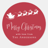 Merry Christmas Santa Reindeer Red Runder Aufkleber (Vorderseite)