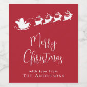 Merry Christmas Santa Reindeer Red Weinetikett (Einzelnes Label)