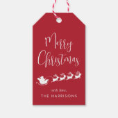 Merry Christmas Santa Reindeer Sleigh Red Geschenkanhänger (Vorderseite)