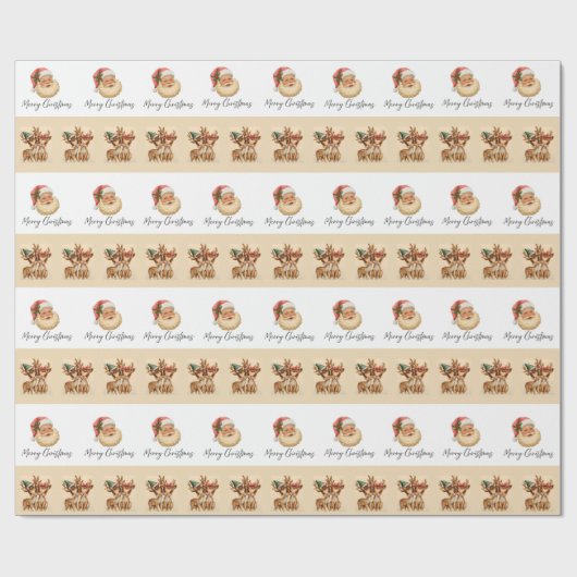 Merry Christmas Santa & Reindeer Wrapping Paper Geschenkpapier (Flach)