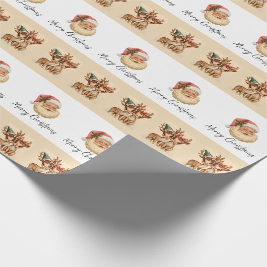 Merry Christmas Santa & Reindeer Wrapping Paper Geschenkpapier (Ecke)