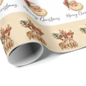 Merry Christmas Santa & Reindeer Wrapping Paper Geschenkpapier (Rolleneckpunkt)