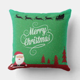 Merry Christmas Santa Reindeers Gliding Thru Sky Kissen