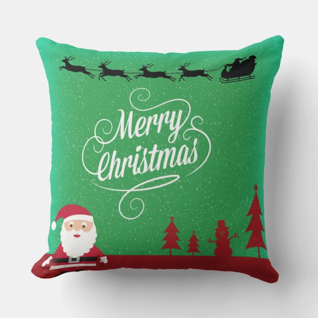 Merry Christmas Santa Reindeers Gliding Thru Sky Kissen (Vorderseite)