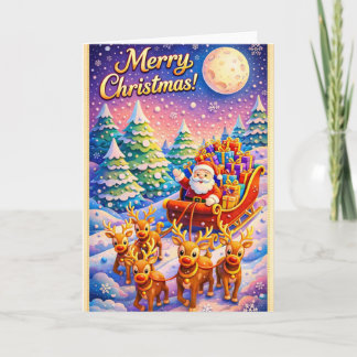 Merry Christmas Santa Sleigh and Reindeer Winter Karte