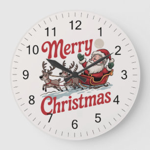 Merry Christmas Santa Sleigh Reindeer Große Wanduhr