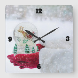 Merry Christmas & Santa Snow Globe Quadratische Wanduhr