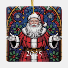 Merry Christmas Santa Stained Glass Design Keramikornament