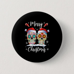 Merry Christmas Santa Sugar Skull Christmas Family Button