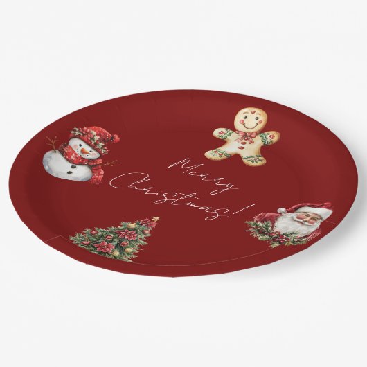 Merry Christmas Santa Tree Christmas  Pappteller (Schrägansicht)