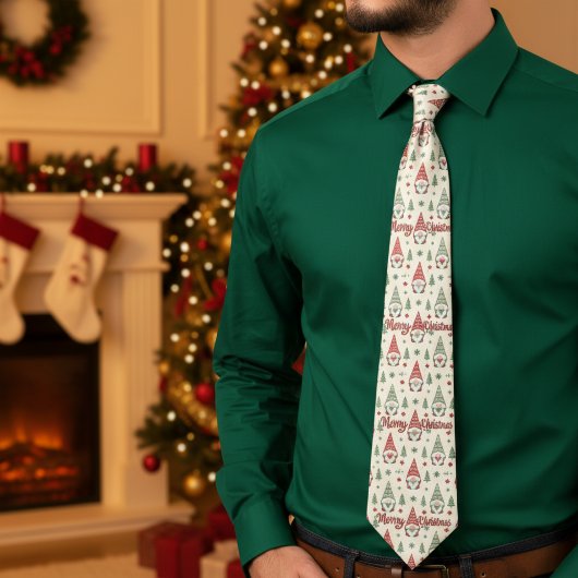 Merry Christmas Scandinavian Gnome Necktie Krawatte