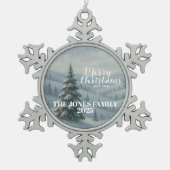 Merry Christmas Schneeflocken Zinn-Ornament (Vorderseite)