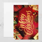  "Merry Christmas" Schrift mit Geschenken & Zapfen Einladung (Vorne/Hinten)