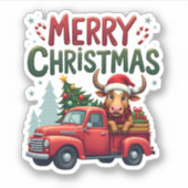 Merry Christmas Scottish Highland Cow Xmas Farm An Aufkleber (Vorderseite)