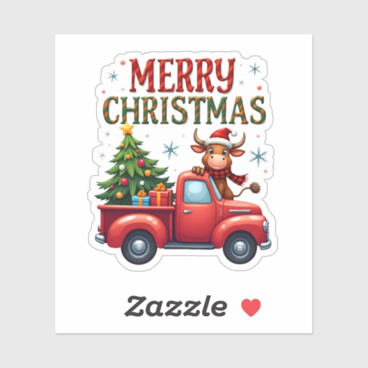 Merry Christmas Scottish Highland Cow Xmas Farm An Aufkleber (Blatt)