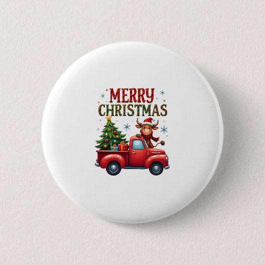 Merry Christmas Scottish Highland Cow Xmas Farm An Button (Vorderseite)