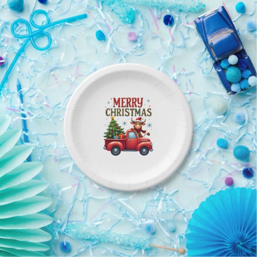 Merry Christmas Scottish Highland Cow Xmas Farm An Pappteller (Party)