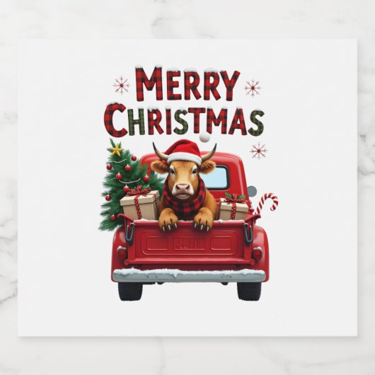 Merry Christmas Scottish Highland Cow Xmas Farm An Schaumweinetikett (Einzelnes Label)