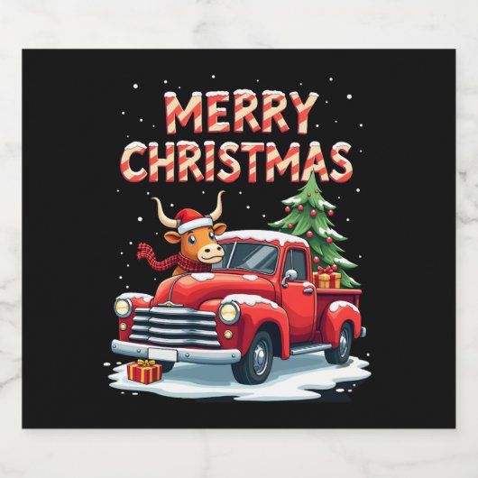 Merry Christmas Scottish Highland Cow Xmas Farm An Schaumweinetikett (Einzelnes Label)