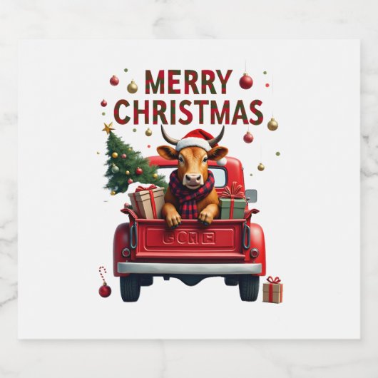 Merry Christmas Scottish Highland Cow Xmas Farm An Schaumweinetikett (Einzelnes Label)