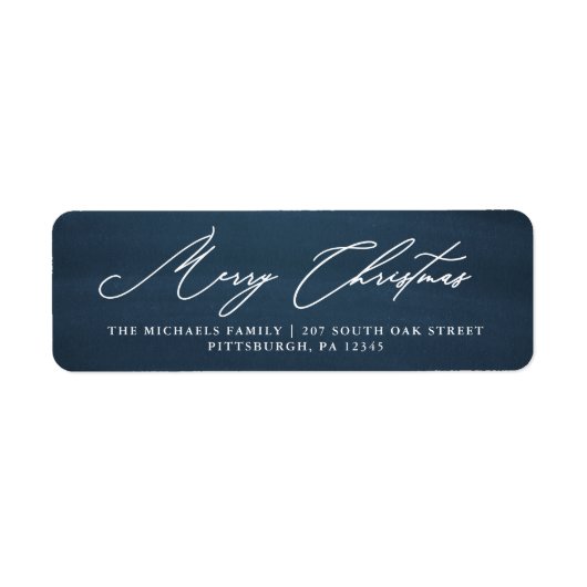 Merry Christmas Script Blue Rücksendeadresse Label (Vorne)