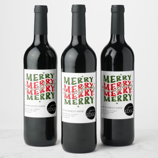 Merry Christmas Script Business Logo Geschenk Weinetikett (Flaschen)