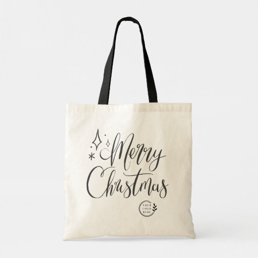 Merry Christmas Script Custom Company Logo Budget Tragetasche (Rückseite)