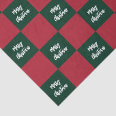 Merry Christmas Script Green and Red Checkerboard Seidenpapier (Detail)