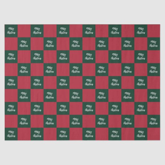 Merry Christmas Script Green and Red Checkerboard Seidenpapier (Vorderseite)