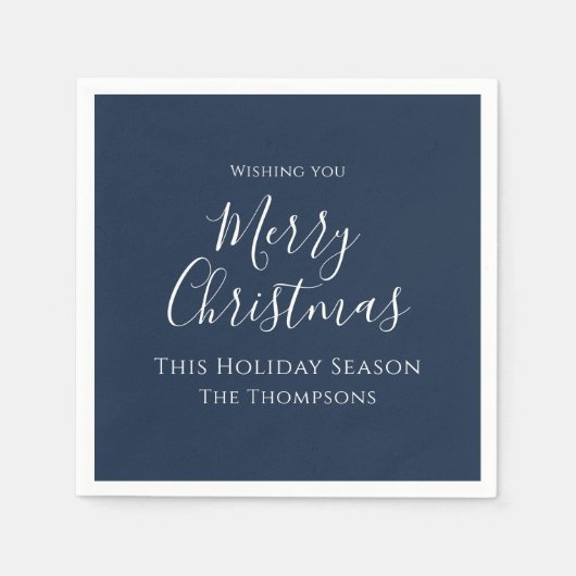 Merry Christmas Script Navy Blue Custom Serviette (Vorderseite)