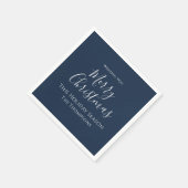 Merry Christmas Script Navy Blue Custom Serviette (Ecke)