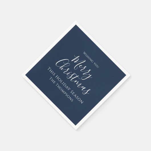 Merry Christmas Script Navy Blue Custom Serviette (Ecke)