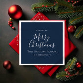 Merry Christmas Script Navy Blue Custom Serviette